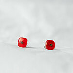 Bright red fused glass earrings with square decoration