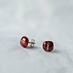 Dark red glass earrings with stripe decoration, 925 sterling silver post