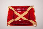 Small fused glass plate, red with beige cross
