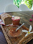 Breakfast with homemade bread and homemade banana jam