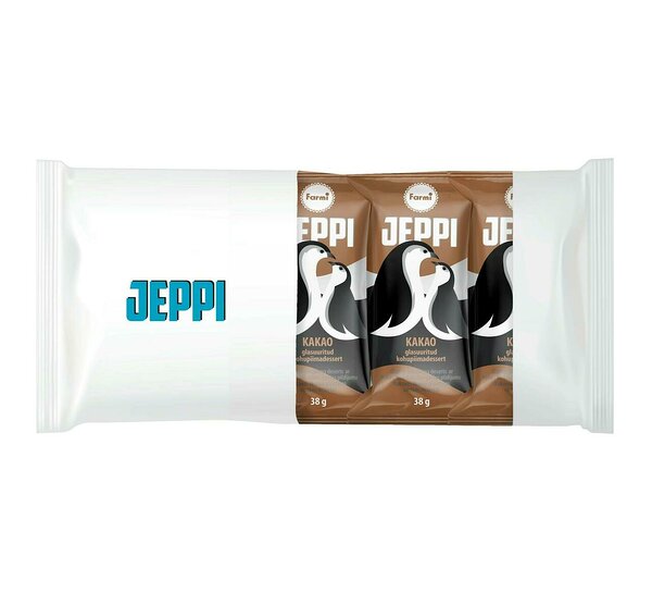 Jeppi Glazed curd dessert with cocoa and filling with taste of chocolate in multi-pack