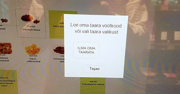 Samm 5: kassa annab märku, kui on aeg taarakaalu vöötkoodi skannerida
