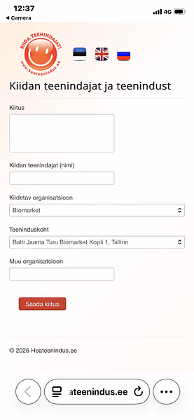 QR-koodi abil avaneb selline tagasiside andmise vorm