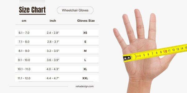 RehaDesign wheelchair gloves size chart