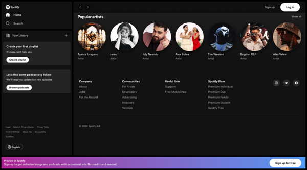 Spotify product landing page