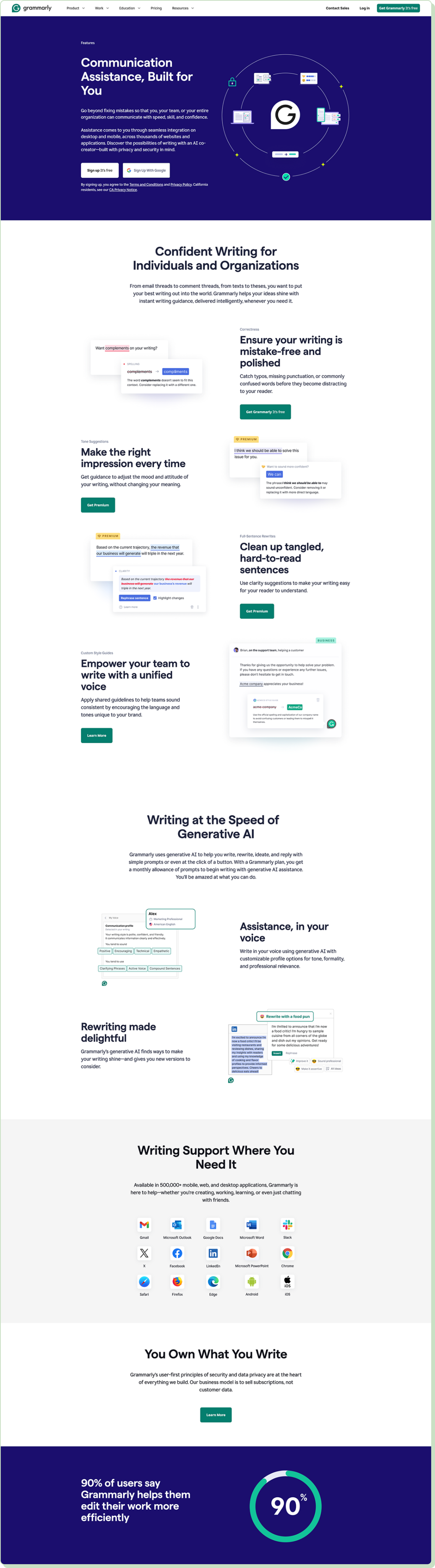 Grammarly product landing page