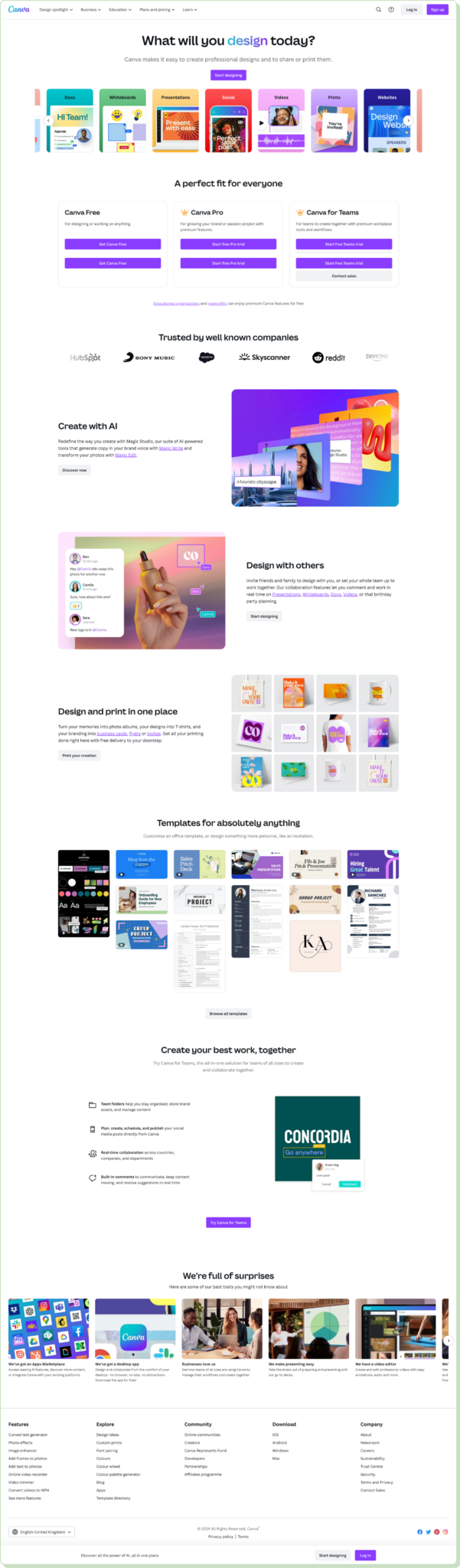 Canva product landing page