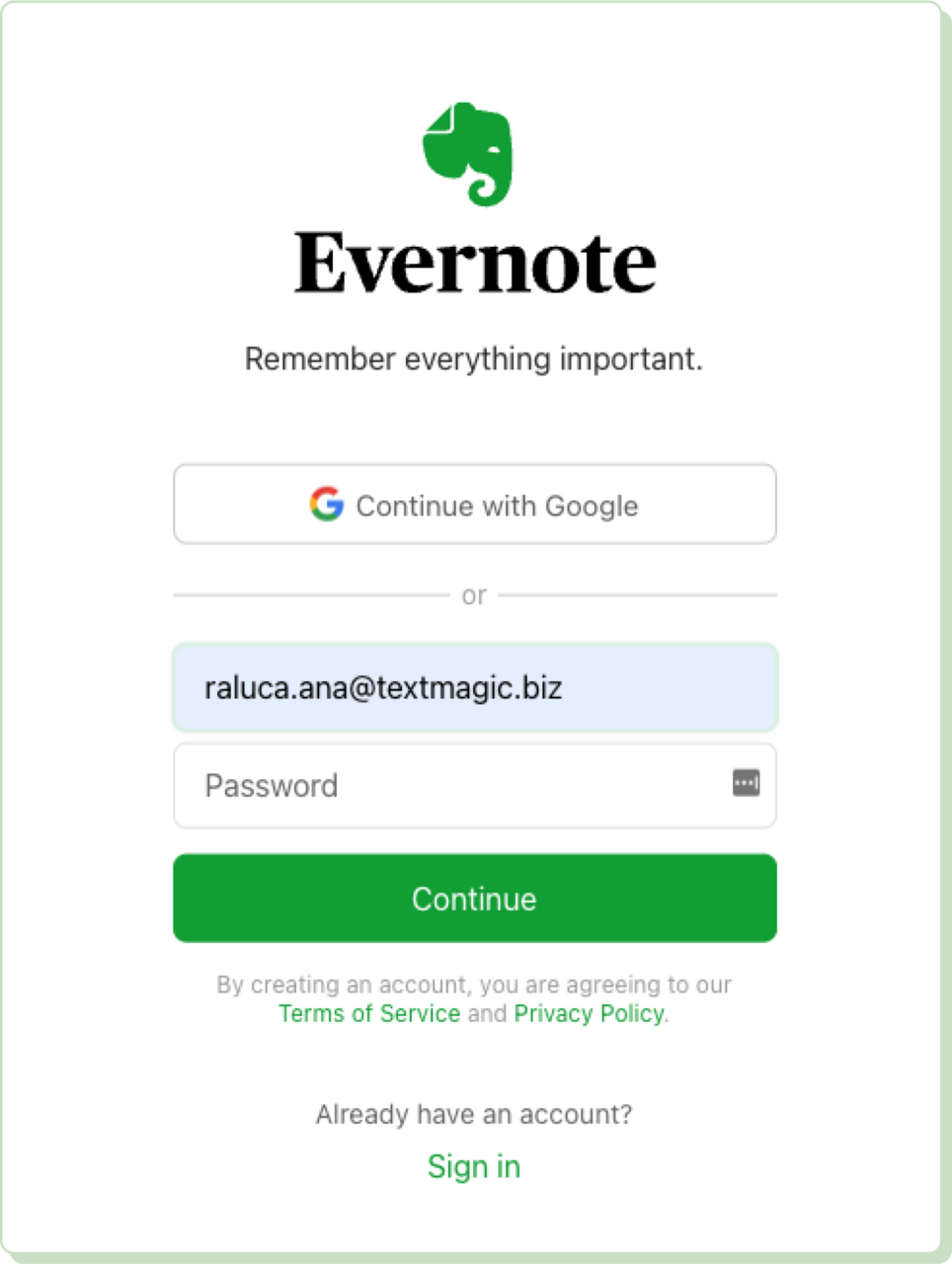Evernote landing page form