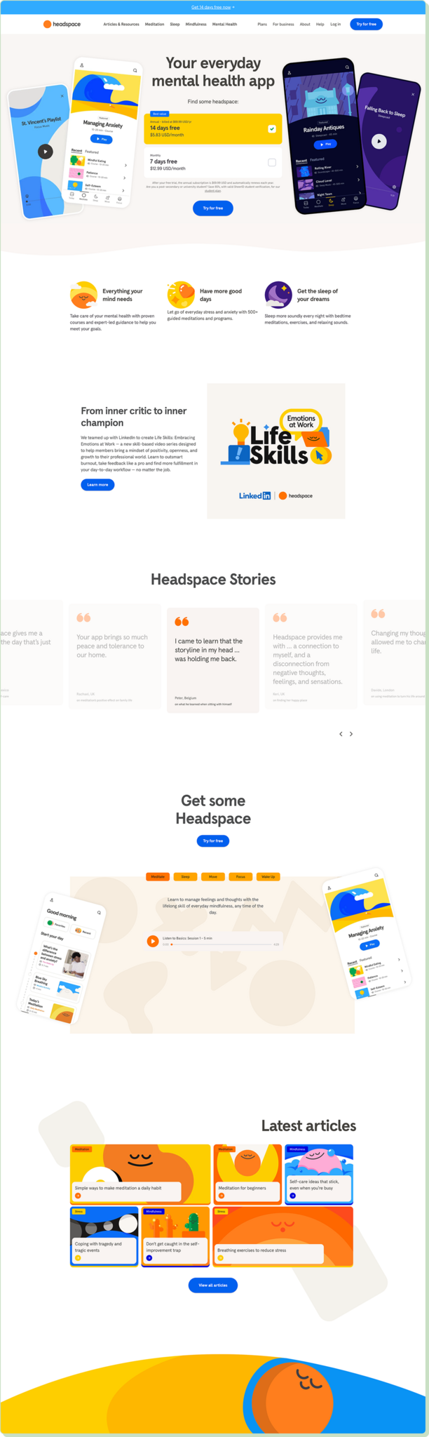 Headspace product landing page