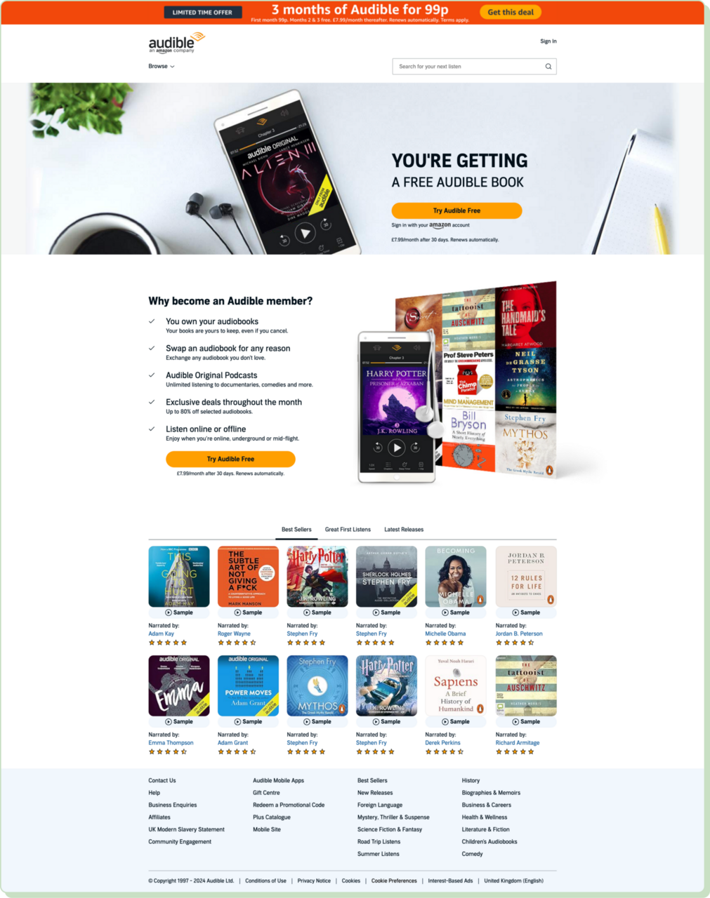 Audible product landing page