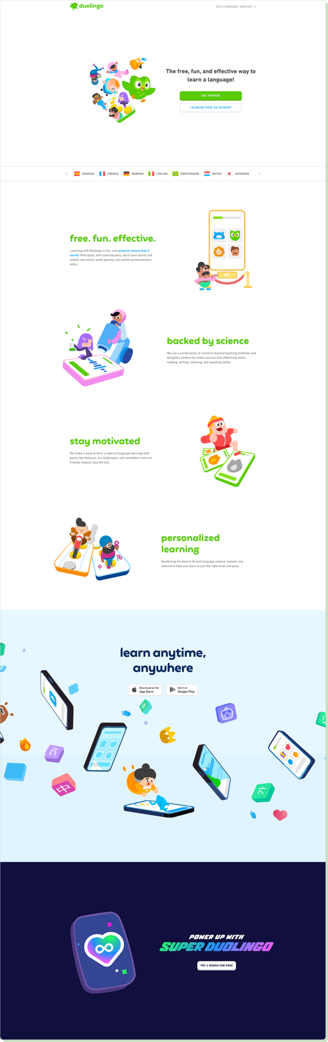 Duolingo product landing page