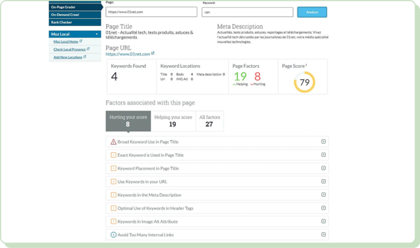Easy SEO tool - Moz's On-Page Grader