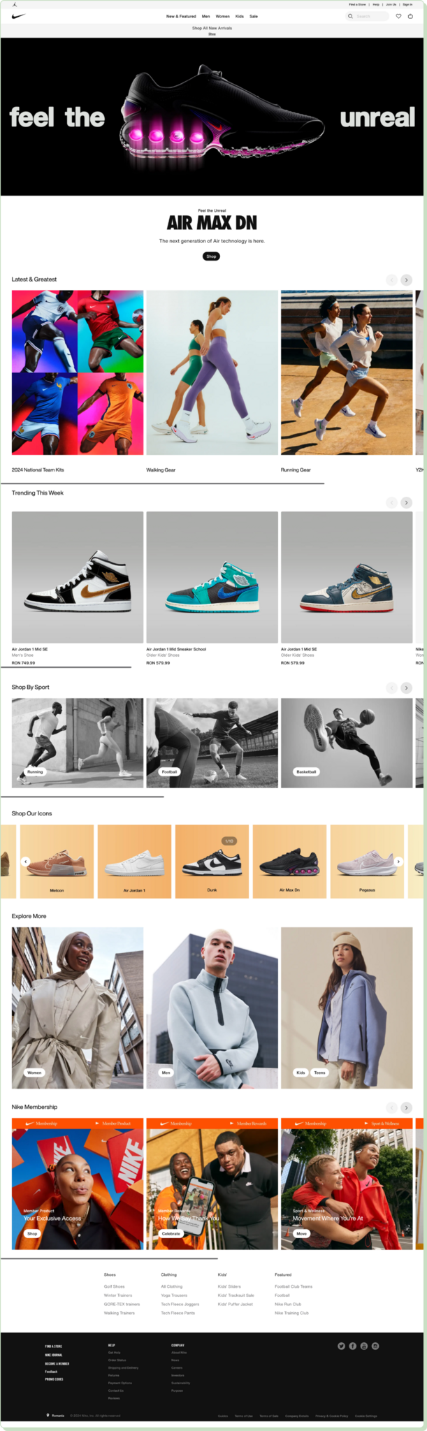 Nike product landing page
