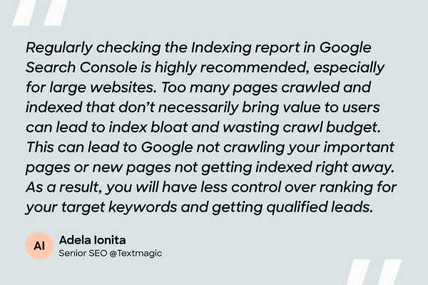 SME quote on checking the Indexing report in Google