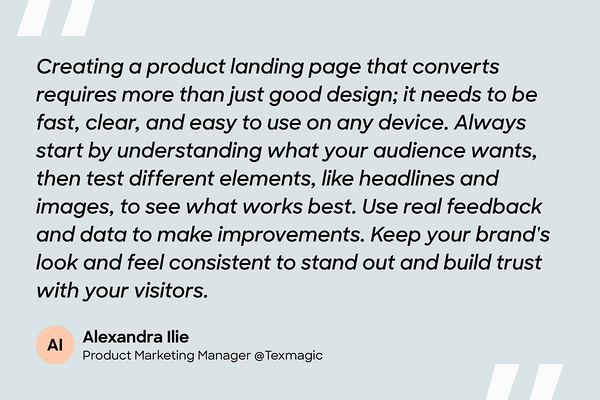 SME quote on creating product landing pages