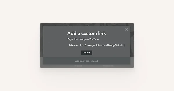 Cursor pointing at 'Add it' in the 'Add a custom link' window.