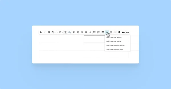 Cursor pointing at 'Add' button on the toolbar for adding new rows and columns. 