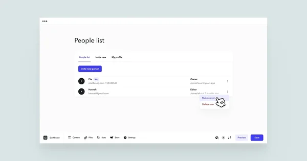 Making another user an admin of the site in the users' view.