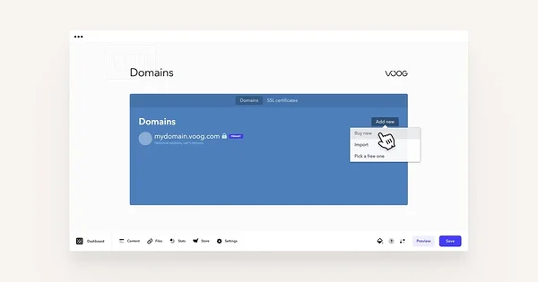 Clicking on 'Add new' and then 'Buy new' in the domains menu.