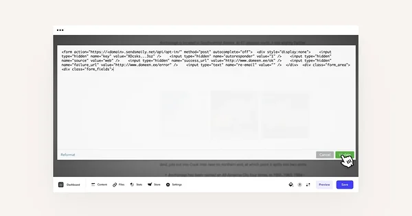 A code inserted to the embed code area.
