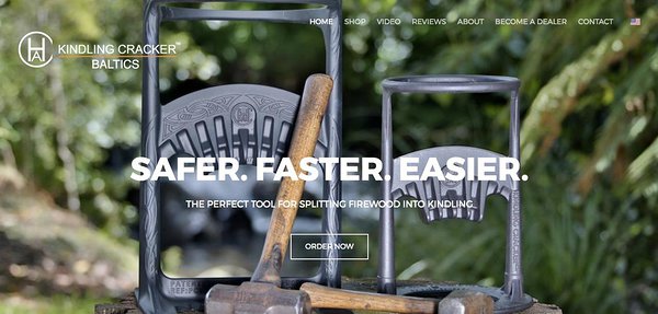 kindling cracker website hero: "safer.faster.easier.the perfect tool for splitting firewood into kindling"