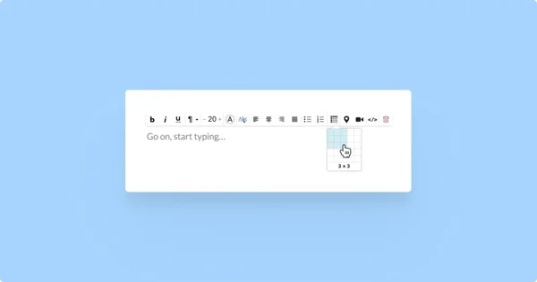 Cursor pointing on the table editor layout on the text toolbar.