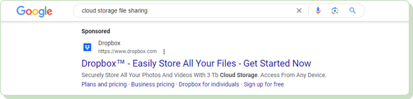 Dropbox Google ad