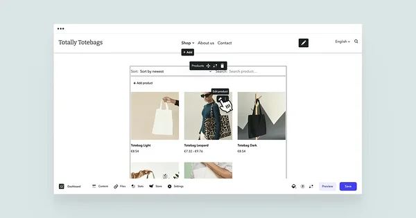 Cursor on the 'Edit product' button in products content area.
