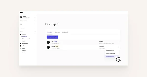 Kursor 'Eemalda kasutaja' valikul kasutajate menüüs.