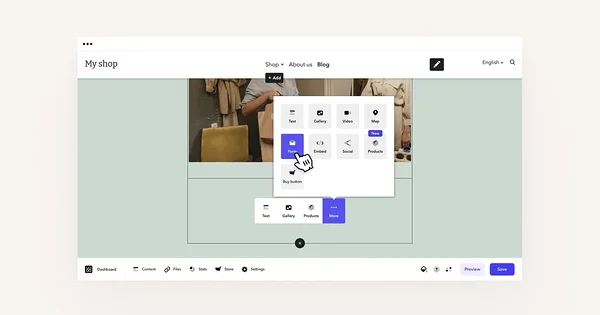 Cursor pointed at 'Forms' option in content area selection.