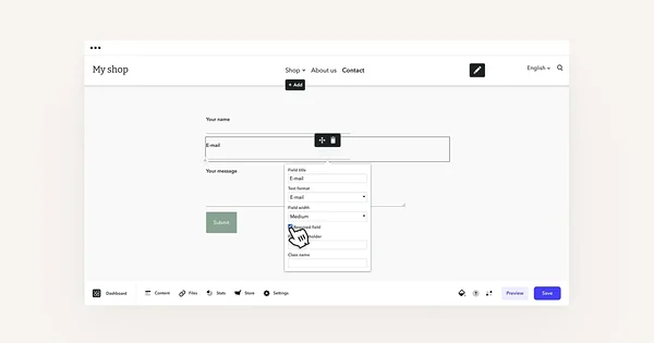 Cursor pointed at the checked box 'Required field' of a form.