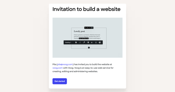 The invitation e-mail sent to the user