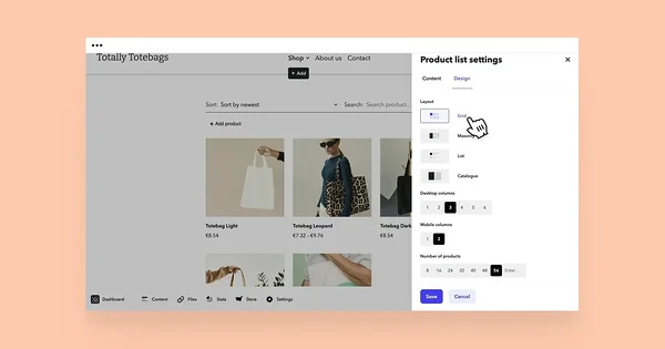'Grid' design for product list.