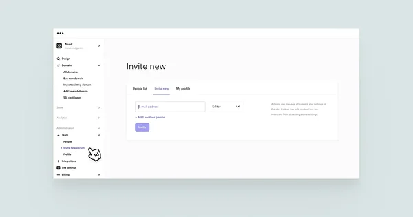 Cursor on 'Invite new person' in the menu.