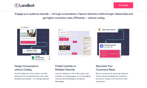 Example of landing page copy from Landbot