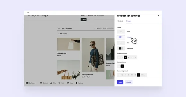 'Masonry' design for product list.