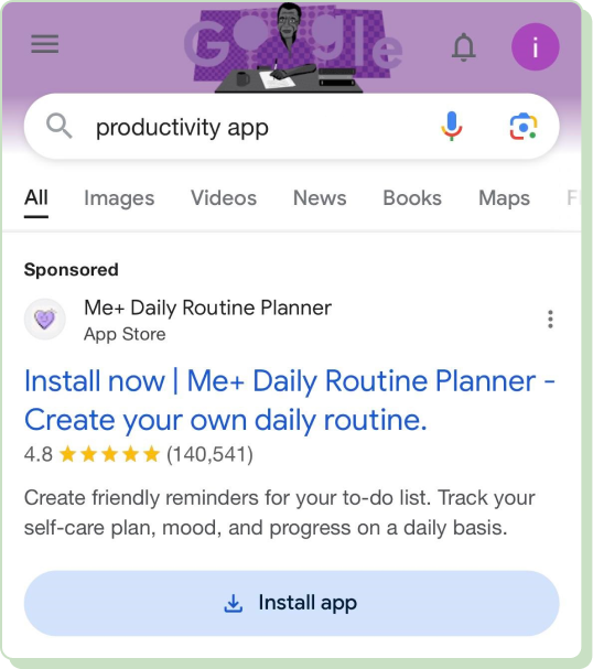 Me+ Daily Routine Planner Google ad