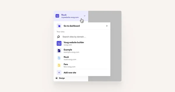 Cursor on the site name in menu.