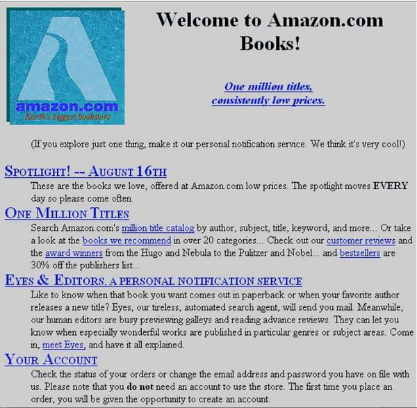 Screenshot of first amazon.com website