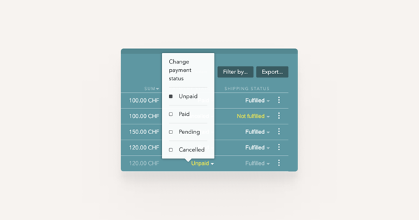 View of changing payment status options