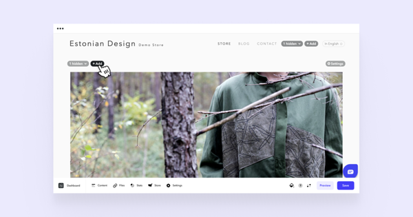 Cursor pointing at 'Add' button in editors view of a demo store page