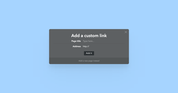 The pop-up for adding a custom link