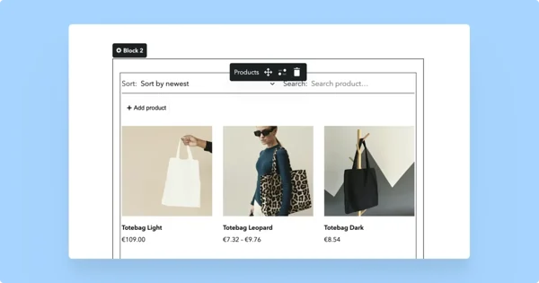 'Products' content area.