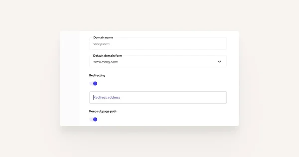 Redirecting the domain to another address in the domain settings.