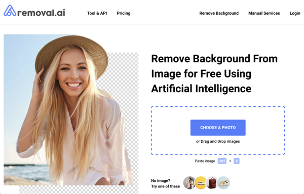 Removal.ai removes the backgrounds of your images