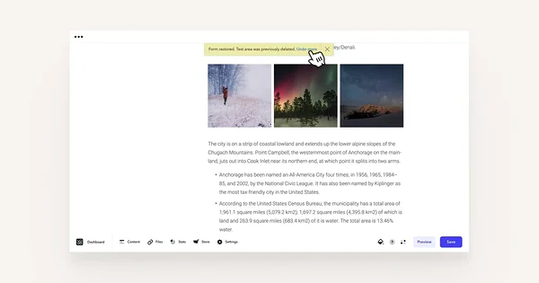 Cursor pointing at 'Undo more' link on the yellow banner on top of the page.