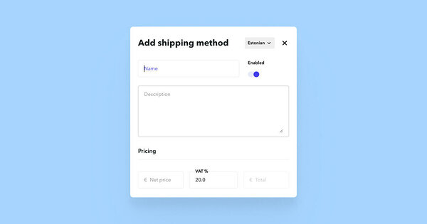 Settings for adding a new shipping method