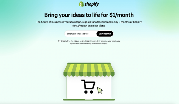 Example of landing page best practices from Shopify