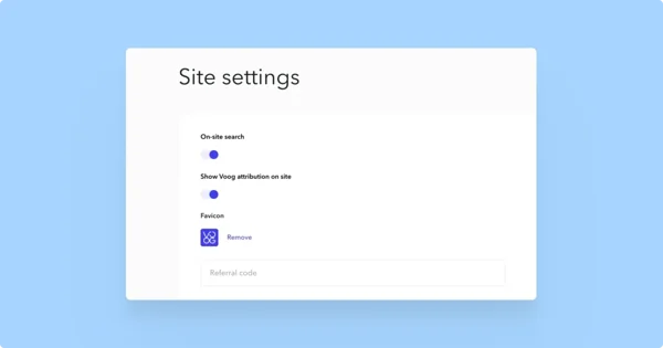Site settings menu where a tiny image of the favicon appears after it's successfully uploaded.