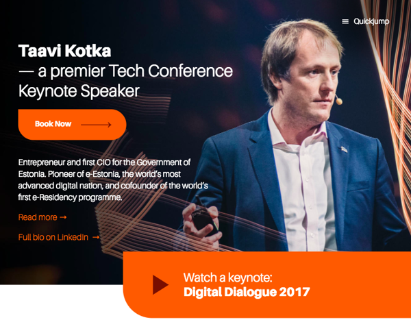 Taavi Kotka - tech keynote speaker book now page